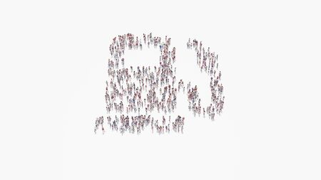 3d rendering of crowd of different people in shape of symbol of gas pump station with pedestal on white background isolatedの写真素材