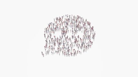 3d rendering of crowd of different people in shape of symbol of rectangular rounded chat bubble with three dots on white background isolatedの写真素材