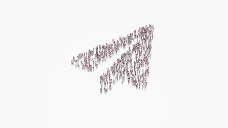 3d rendering of crowd of different people in shape of symbol of paper plane on white background isolatedの写真素材