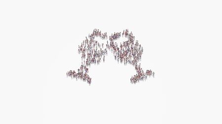 3d rendering of crowd of different people in shape of symbol of two wine glass in cheers gesture on white background isolatedの写真素材