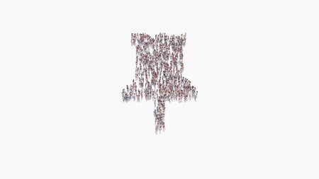 3d rendering of crowd of different people in shape of symbol of pin on white background isolatedの写真素材