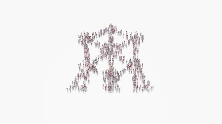 3d rendering of crowd of different people in shape of symbol of atomium landmark building on white background isolatedの写真素材