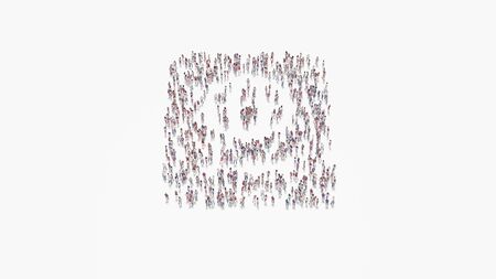 3d rendering of crowd of different people in shape of symbol of passport with globe on top on white background isolatedの写真素材