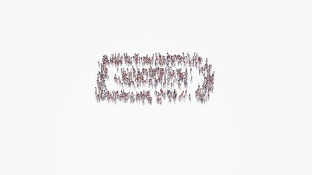3d rendering of crowd of different people in shape of horizontal symbol of battery full on white background isolatedの写真素材