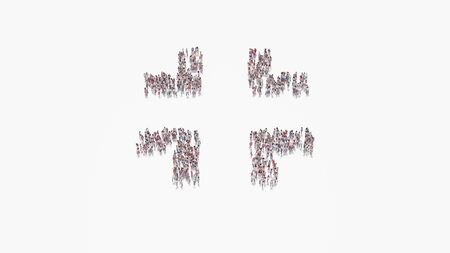 3d rendering of crowd of different people in shape of symbol of compress edges on white background isolatedの写真素材