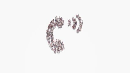 3d rendering of crowd of different people in shape of symbol of headphone with sound waves on white background isolatedの写真素材