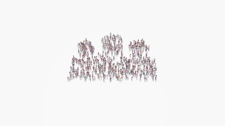 3d rendering of crowd of different people in shape of symbol of group of three people on white background isolatedの写真素材
