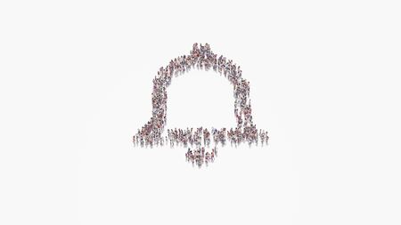 3d rendering of crowd of different people in shape of symbol of bell on white background isolatedの写真素材
