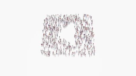 3d rendering of crowd of different people in shape of symbol of caret square left on white background isolatedの写真素材