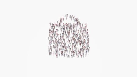 3d rendering of crowd of different people in shape of symbol of fashion bag on white background isolatedの写真素材