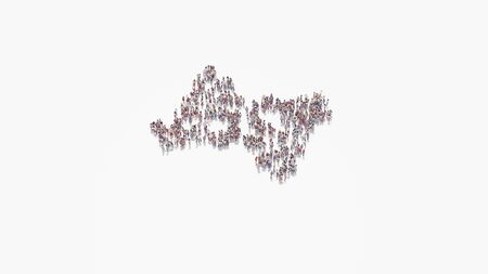 3d rendering of crowd of different people in shape of symbol of American sign language interpreting on white background isolatedの写真素材