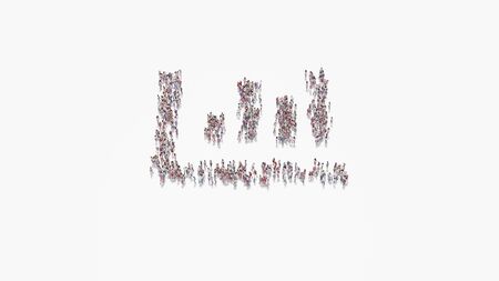3d rendering of crowd of different people in shape of symbol of column chart  on white background isolatedの写真素材