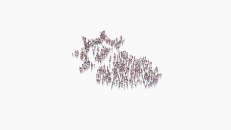 3d rendering of crowd of different people in shape of symbol of cloud partly cover sun on white background isolatedの写真素材