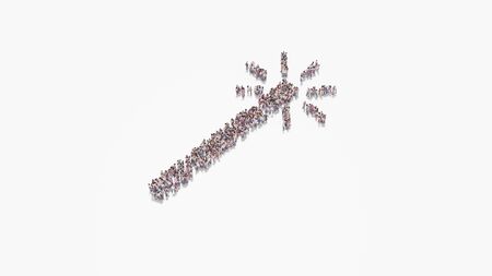 3d rendering of crowd of different people in shape of symbol of magic wand on white background isolatedの写真素材