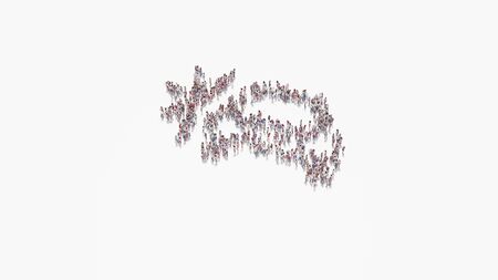 3d rendering of crowd of different people in shape of symbol of car crash on white background isolatedの写真素材