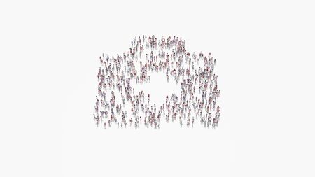 3d rendering of crowd of different people in shape of symbol of medical briefcase with cross  on white background isolatedの写真素材