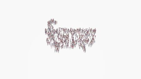 3d rendering of crowd of different people in shape of symbol of bathtub on white background isolatedの写真素材