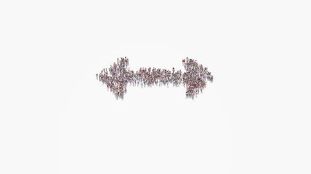 3d rendering of crowd of different people in shape of symbol of double side horizontal arrow on...