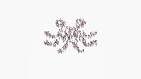 3d rendering of crowd of different people in shape of symbol of pastafarian flying monster on white background isolatedの写真素材