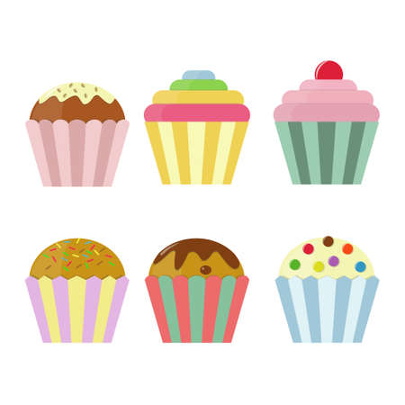 Assorted Cup Cakes Set.Delicious Cap Cake Chocolate,Cream anf Fruit Flavor.のイラスト素材