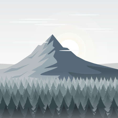 Mountain and Pine Forest Background.Vector Illustration.のイラスト素材