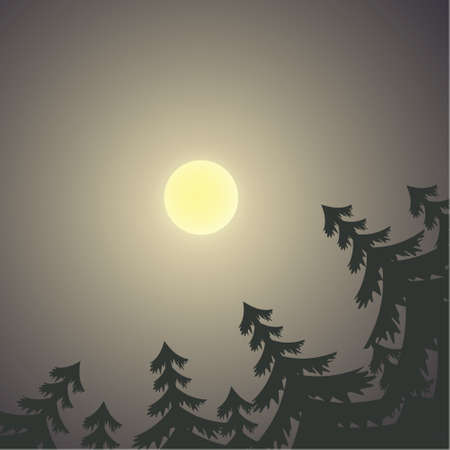 Night Scenery with Moon and Pines Bottom View.Vector Illustration.のイラスト素材