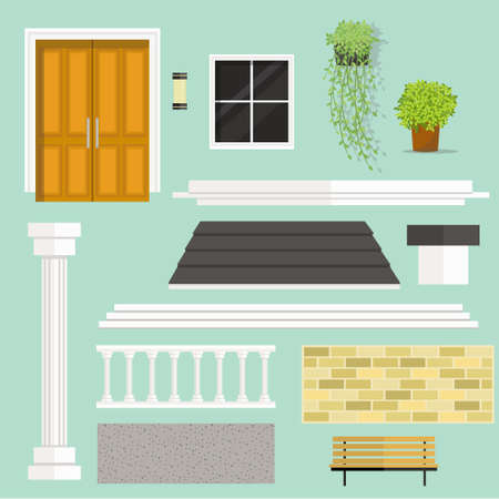 Set of Parts of House Building Isolated.Vector Illustration.のイラスト素材