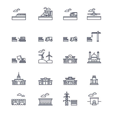 Infrastructure icons in line style, vector illustration.のイラスト素材