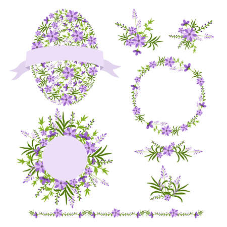 Wreaths and bouquets floral set, wedding graphic elements, frames and borders.のイラスト素材