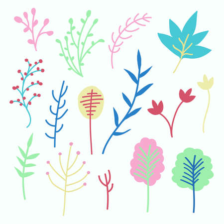 Vector floral set, colourful cute flower, leaves and branches, vector illustration.のイラスト素材