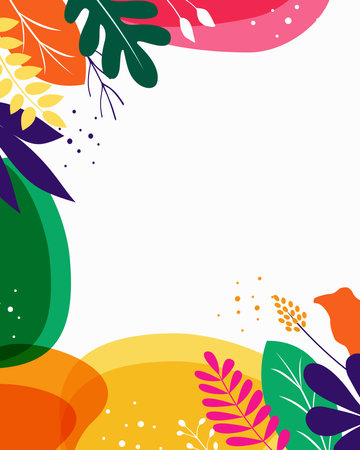 Colorful floral frame for banner, background, flyer, poster and decorated with leaves and branches.のイラスト素材