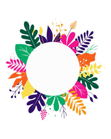 Floral banner with colorful leaves and branches. Decorative frame design element.のイラスト素材