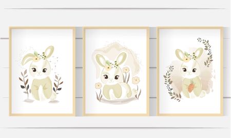 Set of watercolor cute bunny illustration . Suitable for souvenirs, book covers, wall frames, stickers, shirt designs.のイラスト素材
