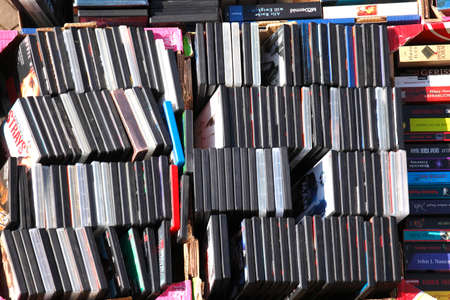Video DVS?'s and Books on a flea market stallの写真素材