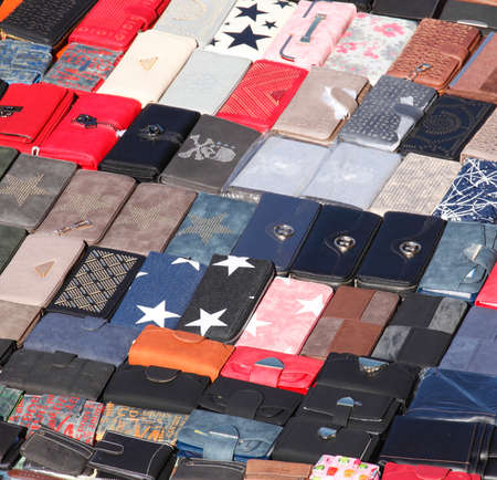 Colorful Money Purses on a Flew Market Stallの写真素材