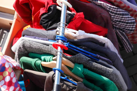Textiles on a flea market stallの写真素材