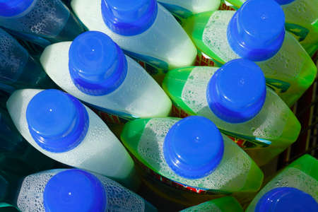 Plastic Bottles with blue coversの写真素材