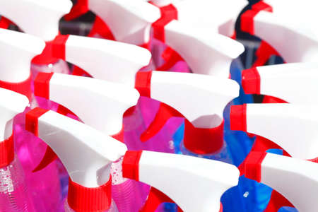 Plastic Bottles with white-red coversの写真素材