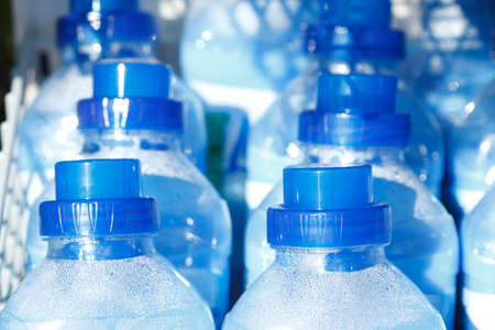 Plastic Bottles with blue coversの写真素材