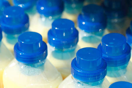 Plastic Bottles with blue coversの写真素材