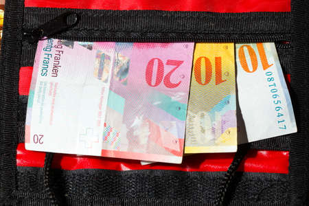 Swiss Frank  Bills in a Purse