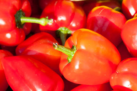 fresh Red peppers on a market stall