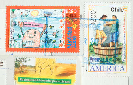 Poststamps on a Postcardのeditorial素材