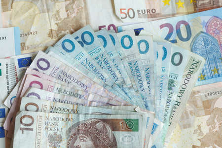 Polish Zloty an Euro Billsの写真素材