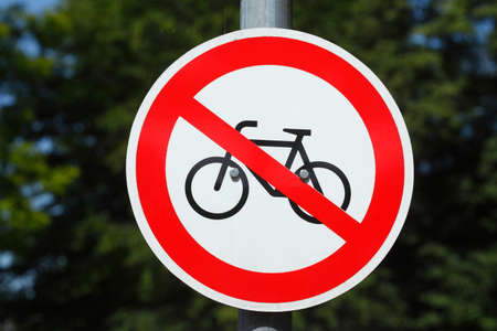 prohibition sign no  bicycle, road signの写真素材