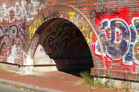Arch of an old Brick stone Bridgeの写真素材