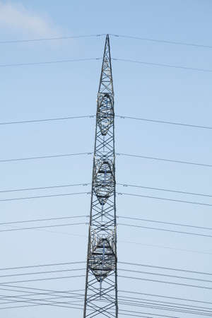 Powerline on a lakeの写真素材