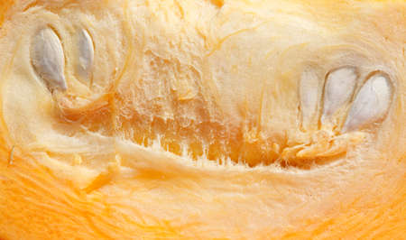 pumpkin cores in a yellow-orange pumkin
