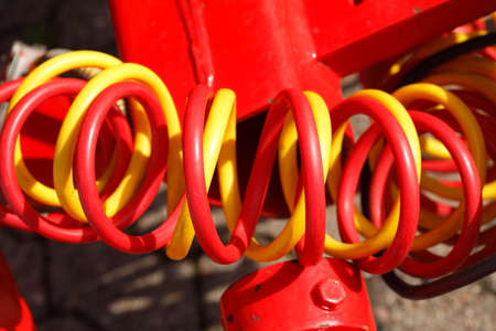 colorful red and yellow electric cablesの写真素材