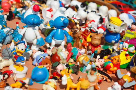 colorful toys dolls on a flew market stallのeditorial素材